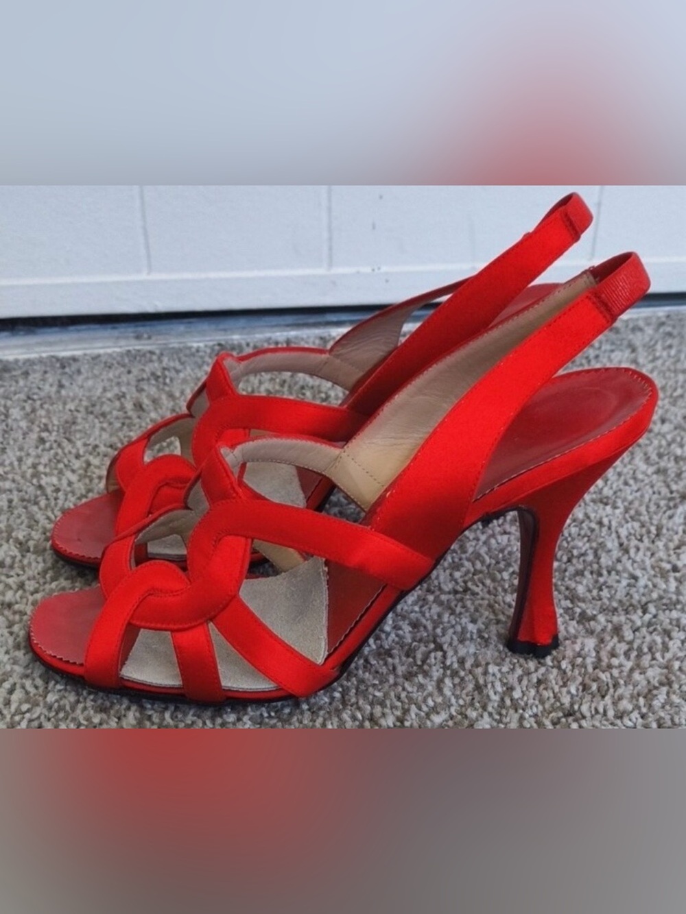 Christian Louboutin RED Satin Wavy Slingback Heels - Picture 5 of 7